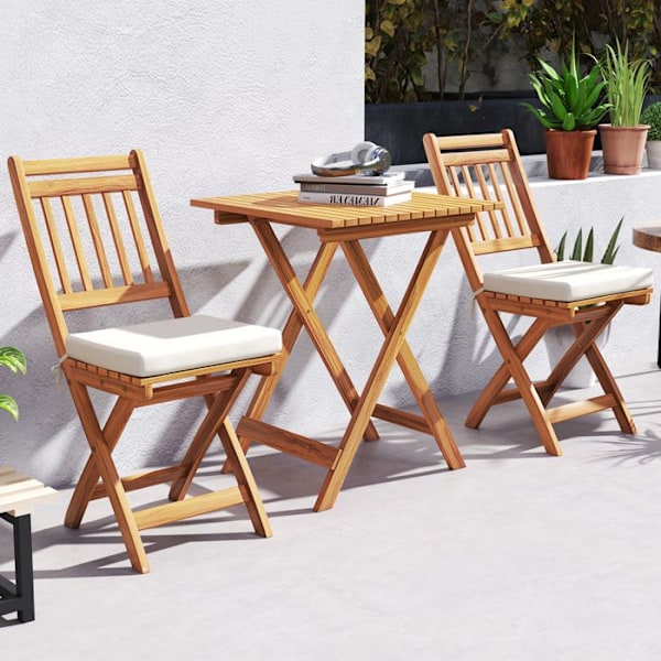 Have a seat at this costway dining table and two folding chairs for your garden. Made of acacia wood with soft cushions, featuring no armrests and re Naturlig