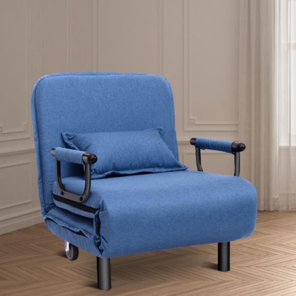 COSTWAY Fireside stol Bäddsoffa Cabriolet 3 i 1 justerbart ryggstöd svamp vadderat hjul med broms blå Blå