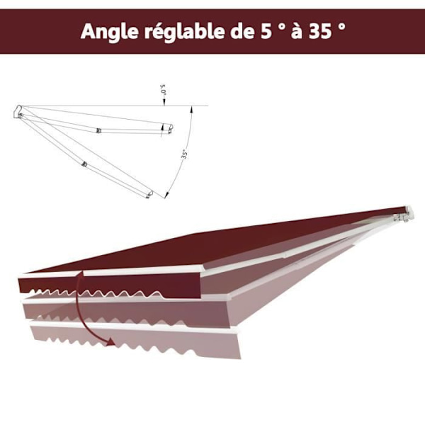 COSTWAY Markis Infällbar Balkong Markis 3,6 x 3 m med UV- och vattenavvisande tyg Aluminiumram Justerbar vinkel 5-35° Röd