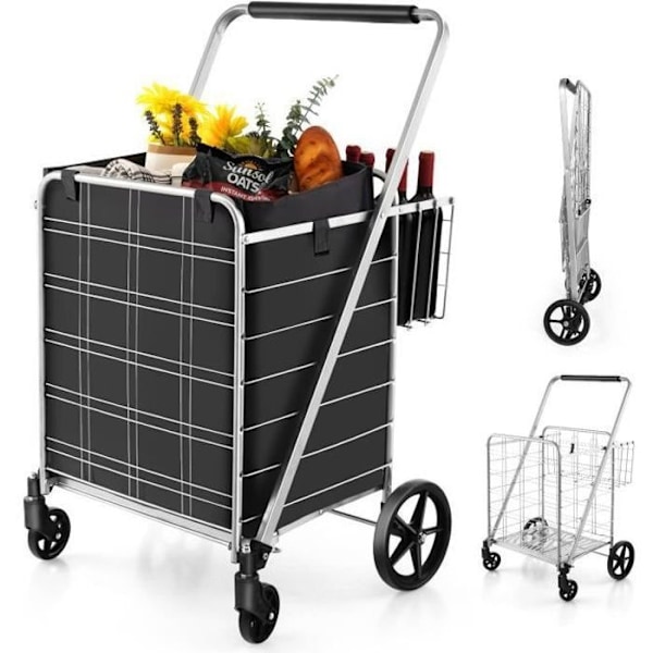 COSTWAY-2 Indkøbsvogn Indkøbsvogn (126L)-Vandtæt Oxford Taske-Foldbar Indkøbsvogn med 4 360° drejelige hjul-Kapacitet 150KG-Sølv Pengar