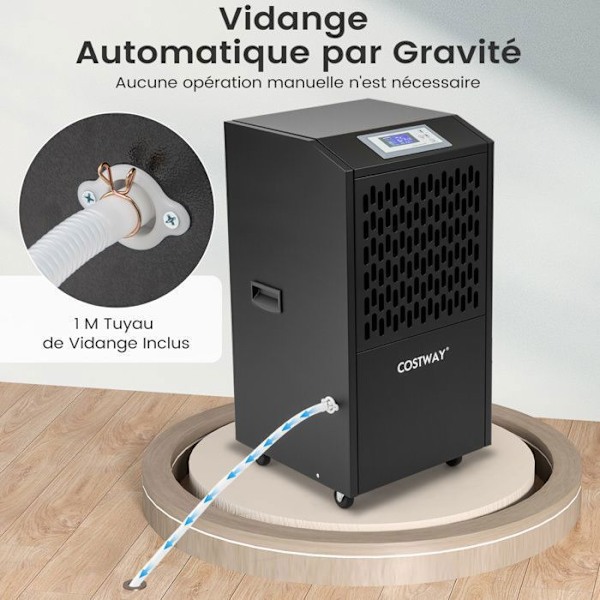 Professionell Avfuktare COSTWAY-118 L-Timer 24 H-Maximal täckning 790 m²-Automatiskt avfrostning-Auto-dränering-Kontrollpanel-Svart