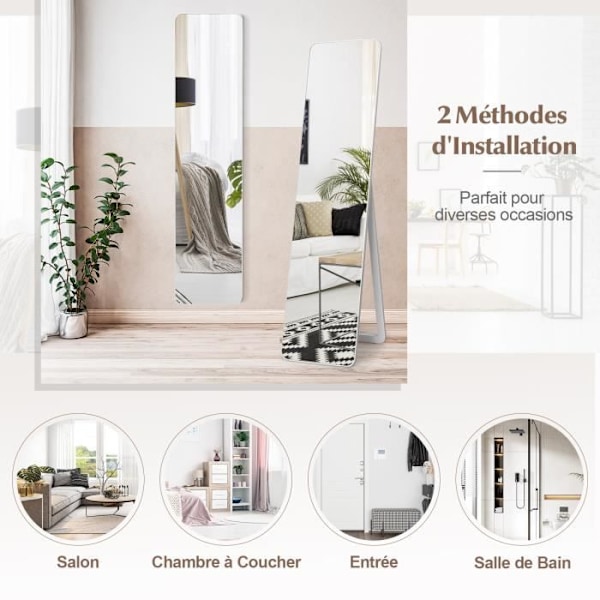 COSTWAY Psyche rektangulært stående spejl - HD-spejl i fuld længde - 160 x 37 CM stort format - 2 installationer - moderne stil