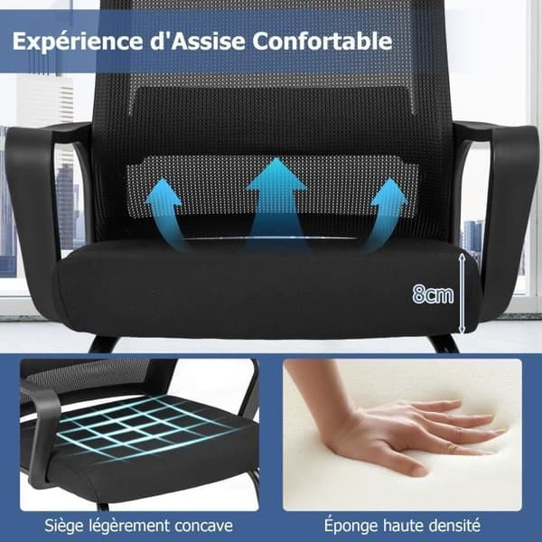 COSTWAY Ergonomisk kontorstol med 'U' base, sædehøjde 48 cm, max. 110 kg Sort