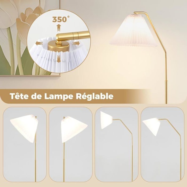 COSTWAY Golvlampa 168 CM, Justerbart Lampskärm, Fotomkopplare, Modern Metallampa för Vardagsrum, Sovrum, Kontor Guld och vitt