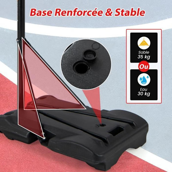 COSTWAY Basketball Hoop Stand-Justerbar Højde 260-305cm-Genopladelig Base-2 Hjul-Anti-Rive Net-Ingen Backboard