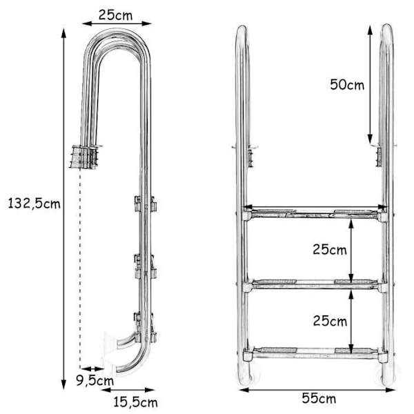 COSTWAY 3-stegs poolstege i rostfritt stål, gummibelagd halkfri stegpinn (max 200 kg) Pengar