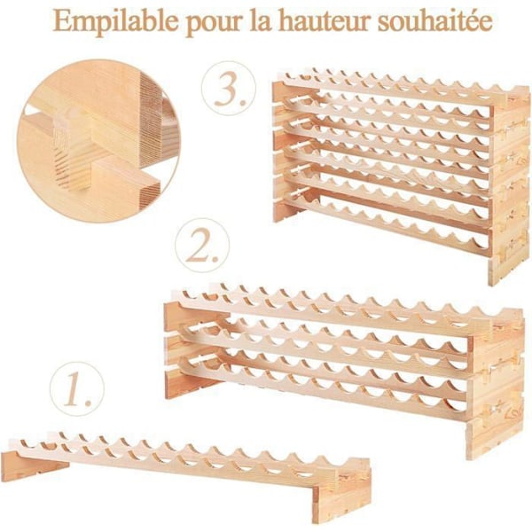 COSTWAY Pindtræ Flaskeholder til 72 Flasker Justerbar Vinskab 6 Niveaus Stablebar Kasse 119x29x72 CM Naturlig