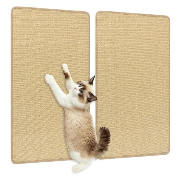 Set med 2 Katt Klösgolv 80x50cm COSTWAY, i Naturligt Sisal, Självhäftande Band, Skyddar Mattor Tyg Soffa Fåtölj