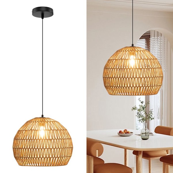 COSTWAY Hængende lampe til stuen, Flettet papir, Boheme lampe med justerbar højde til køkken og værelse, Brun kastanj