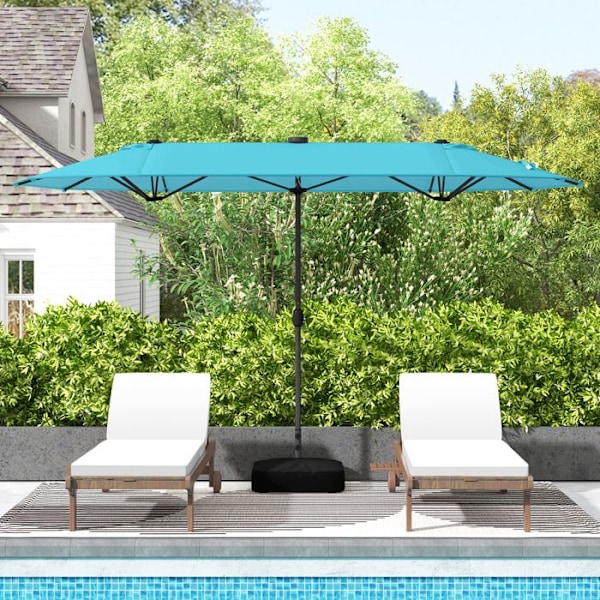 Parasol Double til Have XXL 400 x 200 x 240 cm - COSTWAY - 36 LED-lys - Base inkluderet - 12 Spidser - Rektangulær Grøn