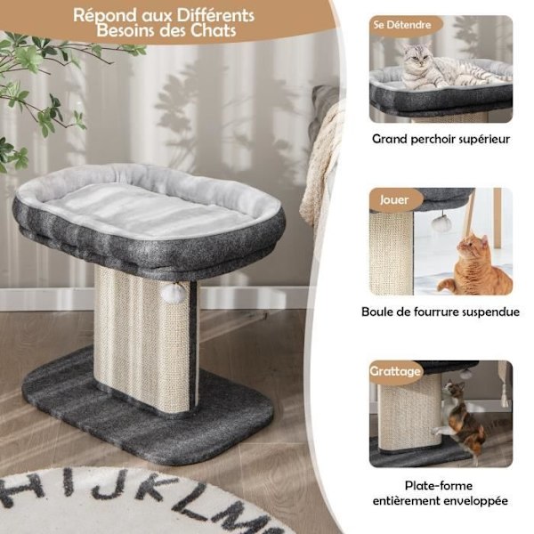 COSTWAY 50CM Tower Cat Tree - Stor plysch abborresäng - Hängande pumps - Sisal Scratching Tower för kattunge - Grå