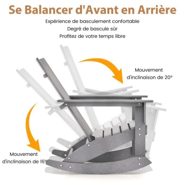 COSTWAY HDPE Adirondack gyngestol, belastning 150 kg, lænestol med armlæn og ryglæn, vejrbestandig, grå