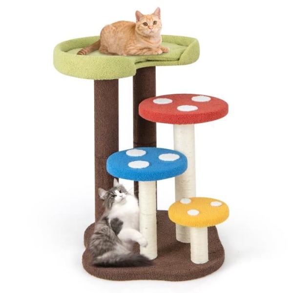COSTWAY Mushroom Cat Tree - Avtagbar toppkudde, skrapstolpe, 4 hoppplattformar - Cat Play Tower