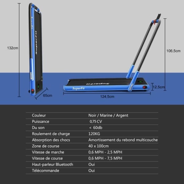 COSTWAY Folding Löpband APP Styrd Motoriserad 12 Km/H LED-skärm Bluetooth-högtalare 0,75HP Motor Transporthjul Blå