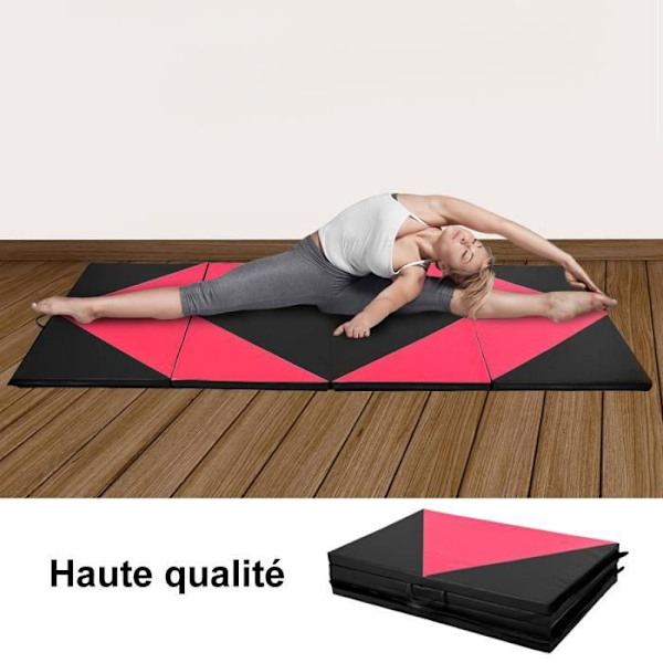 COSTWAY kokoontaittuva voimistelumatto 240 x 120 x 5 cm kannettava kuntopatja 4 kerrosta fitness-, jooga- ja urheilukäyttöön, vaaleanpunainen ja musta