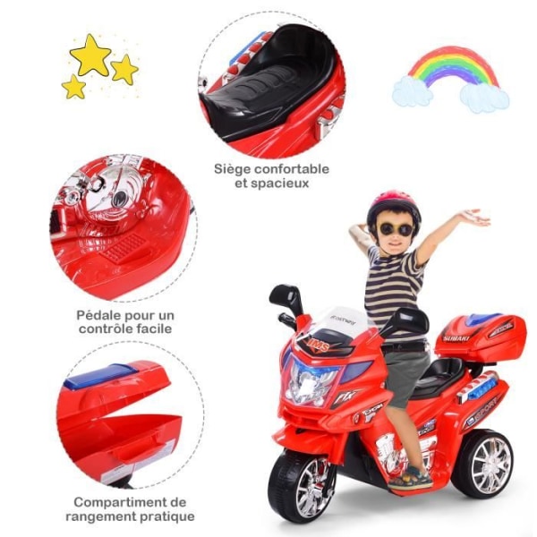 COSTWAY Elmotorcykel för barn 6 V 3-hjulig skoter med LED-strålkastare 37-84 månader Max belastning: 25 kg Röd