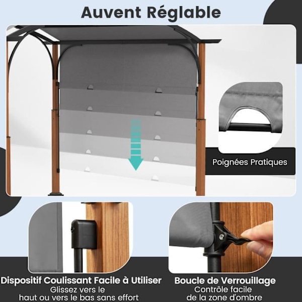 Trädgårdspergola 3 x 6 x 2,6 M COSTWAY-Infällbar markis i polyestertyg-metallstruktur-med bågar-stolpar trälook-grå