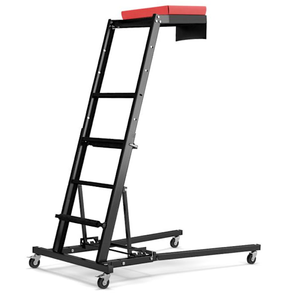 COSTWAY hopfällbar verkstadspall med justerbar höjd 114,5-168 cm, med 3-växlad vinkelstoppad bänkskiva Svart + Röd