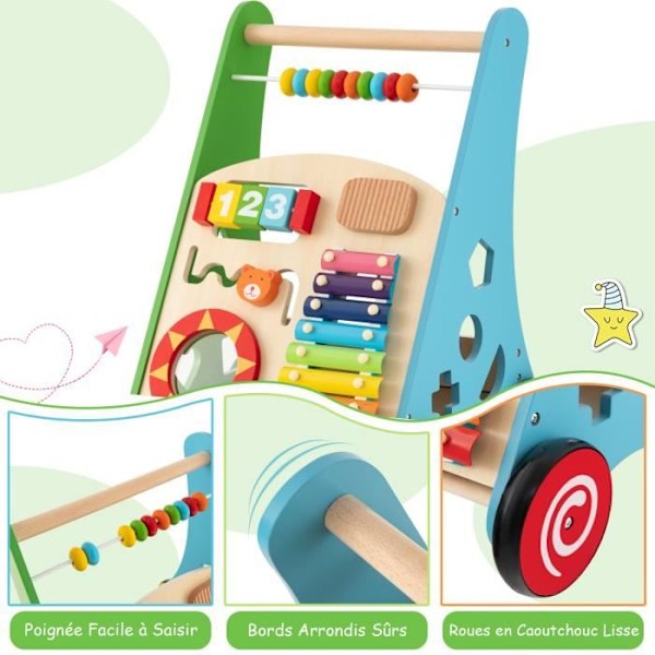 COSTWAY 7 i 1 Baby Walker i trä med förvaringslåda, 8 block och 1 klubba, multifunktionell, Montessori-leksak, 1 år+