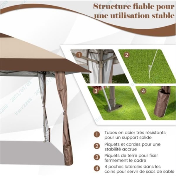 Sammenfoldelig havepavillon - COSTWAY - 4 x 4M - UPF50+ - Justerbar højde - Bærbar taske Beige