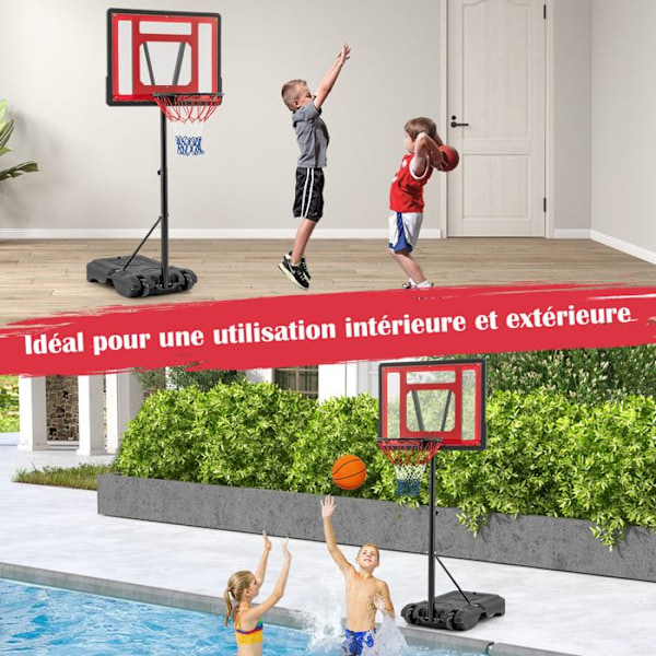 COSTWAY børnebasketballbøjle-Justerbar Højde 115 til 135cm-2 Mobile hjul-Anti-rive Net-Added Base 38,5 kg Sand