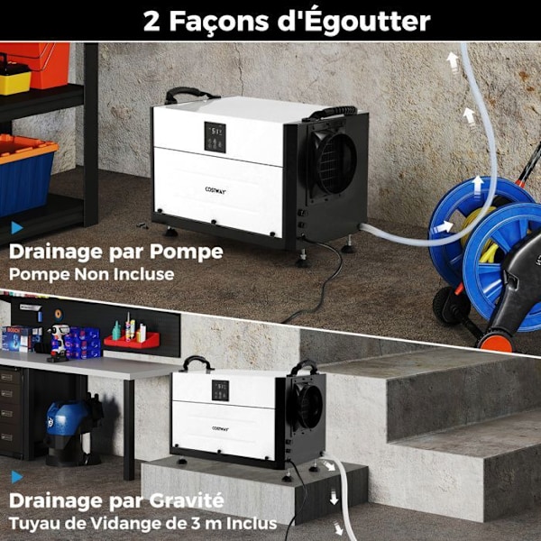 Professionel Affugter COSTWAY-73,5 L/Dag-3 Tilstande-24 Timers Timer-Forsinket Start-Op Til 100 m²-Automatisk Afrimning-Hvid