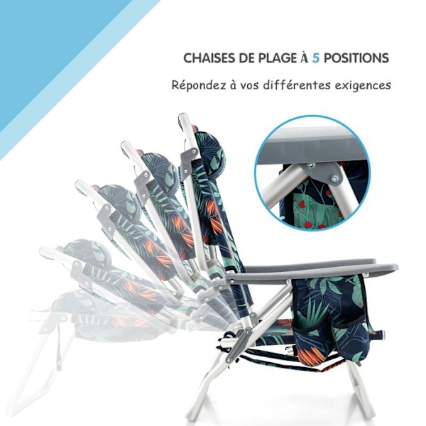 COSTWAY Ensemble 3-pc med 2 Klapstole og Rullbart Bord, Hovedpude, Justerbar Ryg i 5 Positioner, Blomsterdesign
