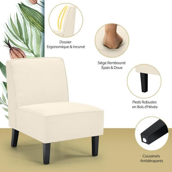 COSTWAY linned stof accent stol, massivt gummi træ ben, tyk svampepude, 73 x 61 x 80 cm, maks. belastning 150 kg Beige