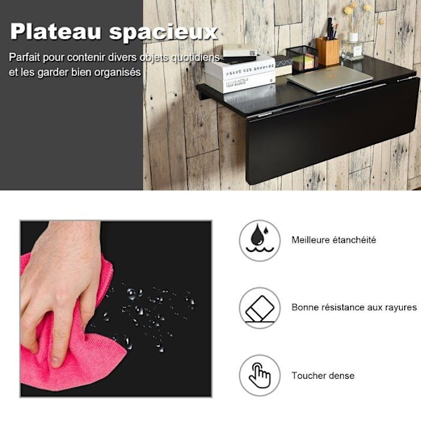 COSTWAY Foldevægbord - Sammenklappelige plader 80×60 cm (L x B) - Foyermøbler til Studerende, Lejligheder, Køkken Sort