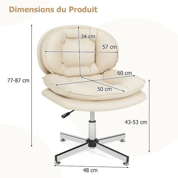Moderne drejelig kontorstol MAX kapacitet 150 kg COSTWAY Justerbar højde, polstret ryg og sæde, læder Aire læderstof Beige