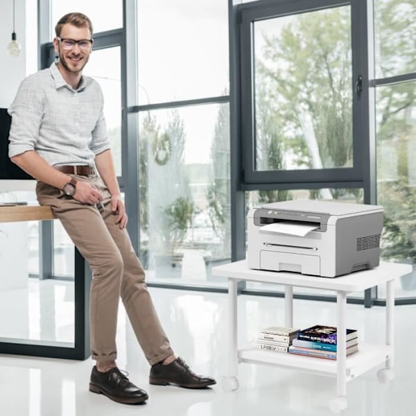 COSTWAY Printer Support med 2 Niveauer, Multi-funktionel Opbevaringshylde til Hjemmet og Kontoret, Hvid