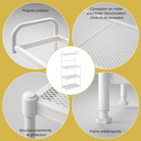 COSTWAY 4-vånings kökshylla, 59 x 34 x 136 CM, mikrovågsugn och ugnshylla med justerbara benkuddar, vit Vit