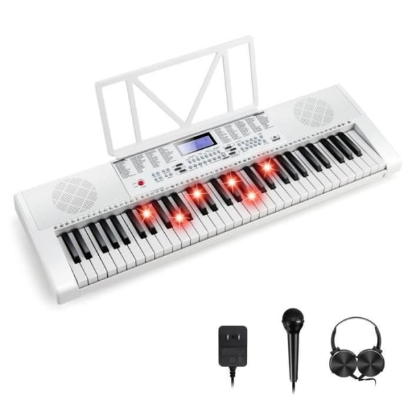 COSTWAY Bärbart elektriskt tangentbord 61 tangenter LED-skärmmikrofon, musikställ, justerbar volym/rytm 255 rytmer, 24 demo vit