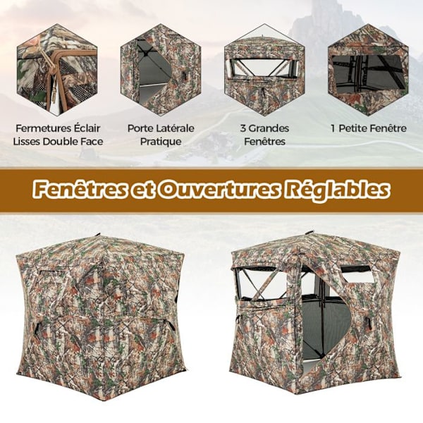 COSTWAY Camouflage 2-3 personers pop-up jagttelt-4 klare envejspaneler-3 vinduer,gardinkroge-taske Kamouflage