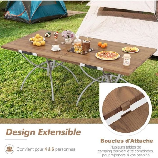 COSTWAY sæt med 2 sammenklappelige haveborde, aluminiumsstel, udvideligt campingbord, bæretaske, picnic fiskegrill Natur och Silver