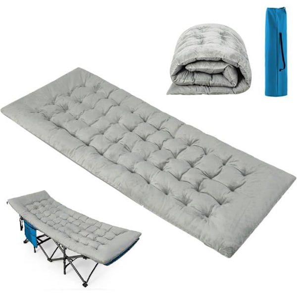 COSTWAY Velvet Camping Patja, 190 x 70 x 7 cm, 4 kiinnityshihnalla Sängyn kiinnitystasku, Matkavaellus, Harmaa