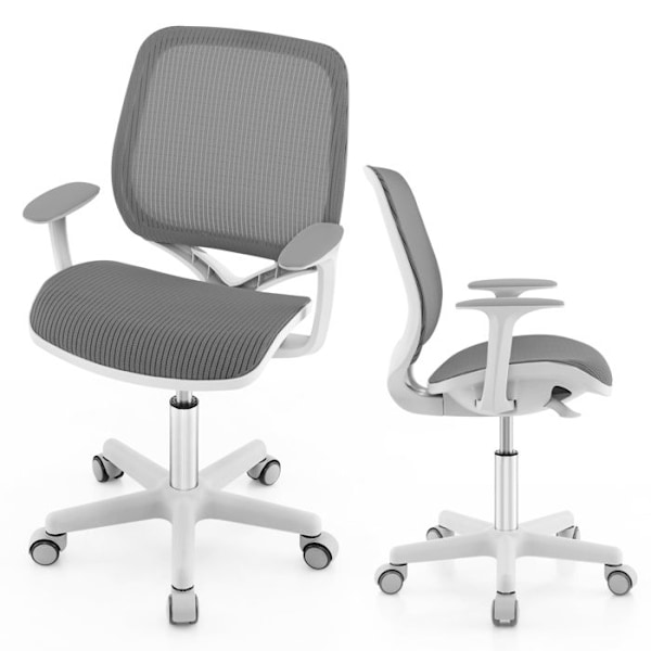 COSTWAY Ergonomisk Dækkontorstol til Børn 6-15 år, 5 Bremserulle, Justerbar Sædehøjde 43-55cm, Grå