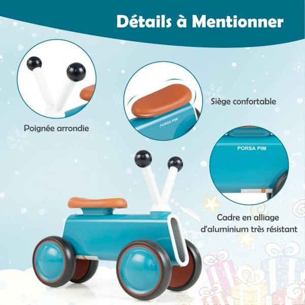 COSTWAY Baby balancecykel 1 år gammel, balancecykel uden pedal 4 hjul - 135° styregave til pigedreng 10 til 24 måneder Blå