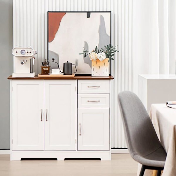 Keittiöbuffet - COSTWAY - 2 ovea 2 laatikkoa - valkoinen - moderni - skandinaavinen vit + brun