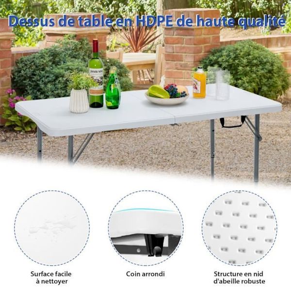 COSTWAY klapbord, picnicbord med 3 justerbare højder, bærbart spisebord til camping, fest