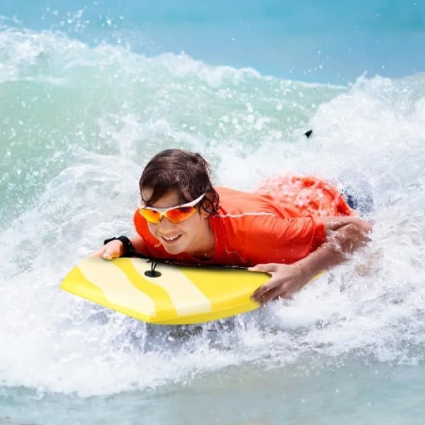 COSTWAY Bodyboard, 41 tums XPE surfbräda med 90 cm rep för nybörjare, amatörer Gul med kokos + solskydd