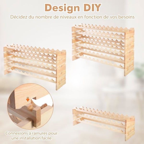Vinhylde til 72 flasker i robust modulært fyrretræ 119 x 29 x 71,5 CM Naturlig