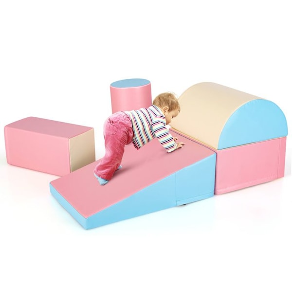 5PCs Moduler av motorisk skum stora XL COSTWAY - byggklossar med programvara med överdrag för barn 9 månader - 3 år - Rosa Flerfärgad