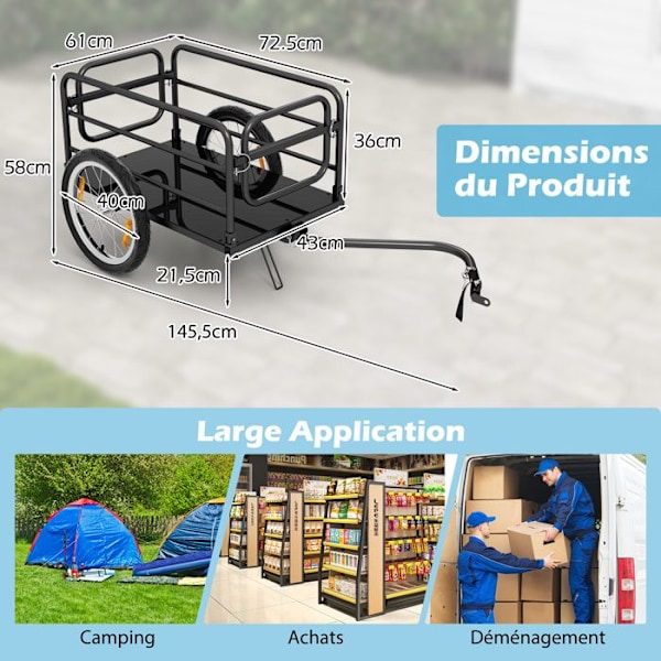 COSTWAY-pyörän perävaunu-taitettava runko-Oxford-kangaskansi-monipuolinen liitin-40cm ilmapyörät-heijastimet-kuormitettu 60kg