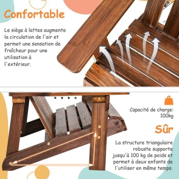 COSTWAY 2-sits Adirondack trädgårdsstol/fåtölj för barn i granträ med 110° ryggstöd och armstöd, last 100 kg, kaffe