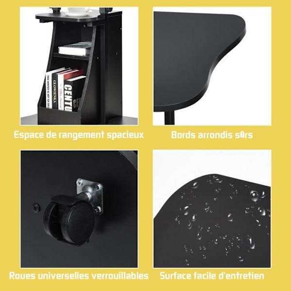 COSTWAY Computer oversengsbord på hjul Justerbar højde 66-110 cm vipbar vinkel med 2 opbevaringsenheder til kontor, hjemme