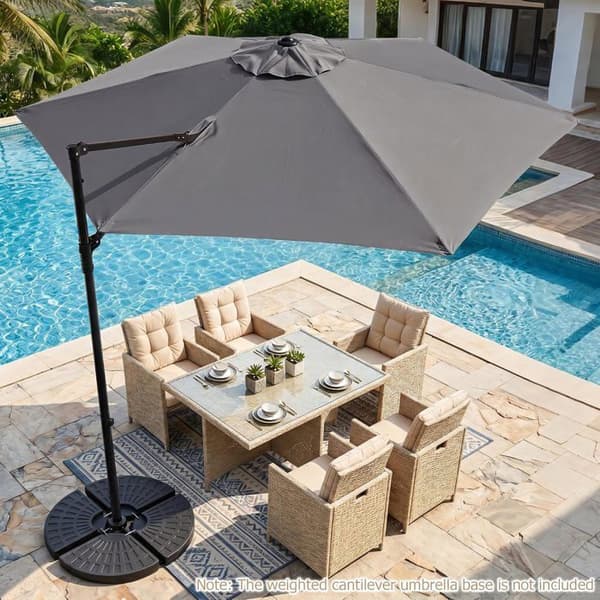 Hexagonal Parasol 290 cm COSTWAY, Kryssbas, 360° Svängbar, Lutande Tyg, Trädgårdsparasol, Grå Grå