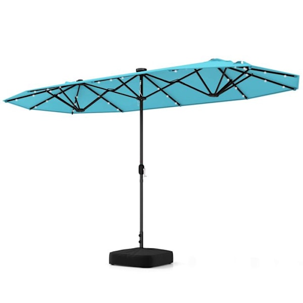 Parasol Double til Have XXL 400 x 200 x 240 cm - COSTWAY - 36 LED-lys - Base inkluderet - 12 Spidser - Rektangulær Grøn