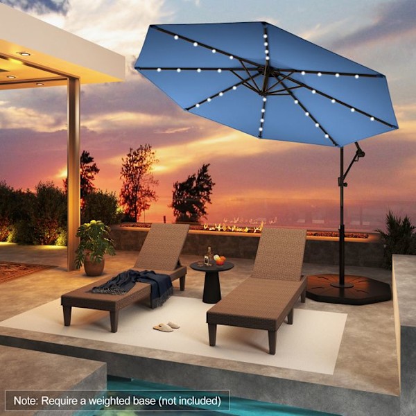 Parasol Déporté φ300 x 245cm - COSTWAY - med 32 LED - Korsbas - Neigungsjustering - Vev - 360° Rotation - Blå