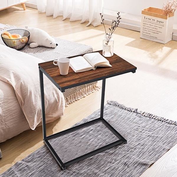 COSTWAY U-formet stue kaffesofa endebord - industriel stil MDF træ og metal 55x35x65CM Mörk bok